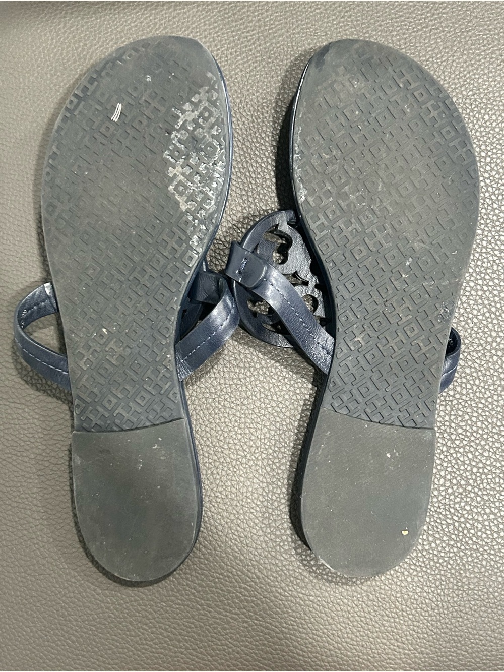 Tory Burch Navy Leather Miller Sandals - Picture 4 of 10